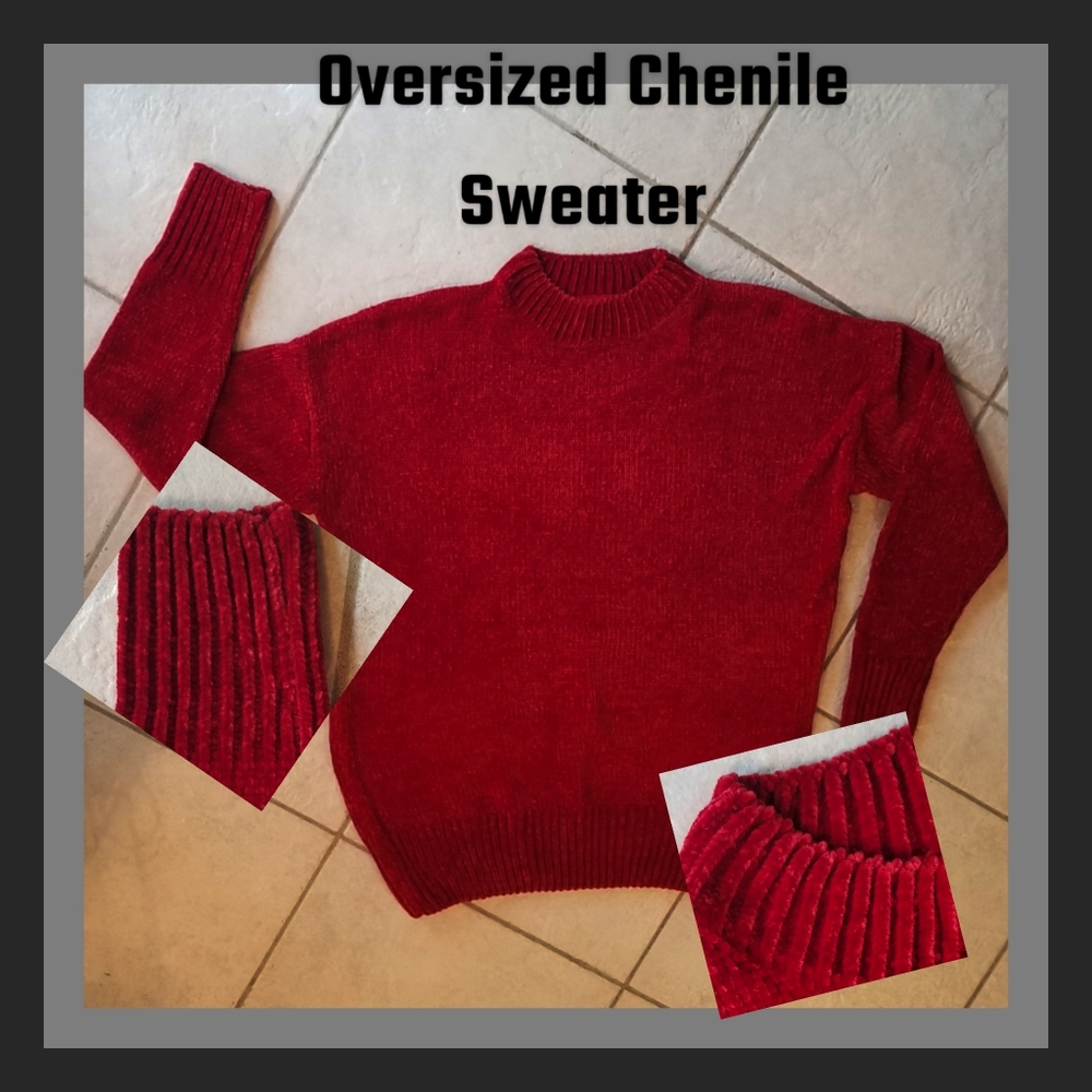 Oversized Chenile Sweater Deep Red